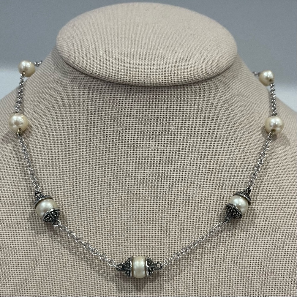 VINTAGE Judith Jack Pearl & Marcasite Necklace